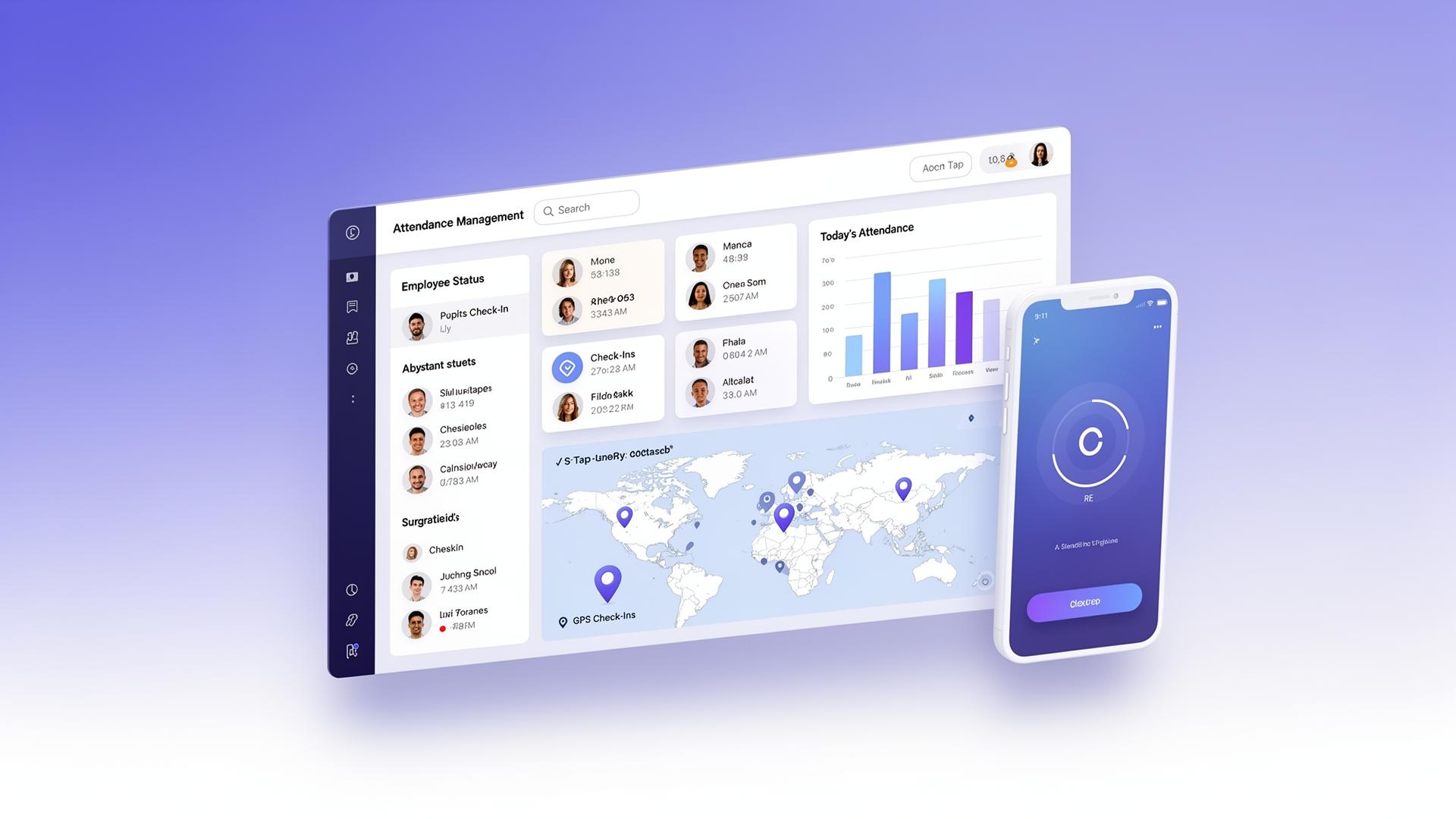 Punchly workforce console showing attendance, leave, and shift management views